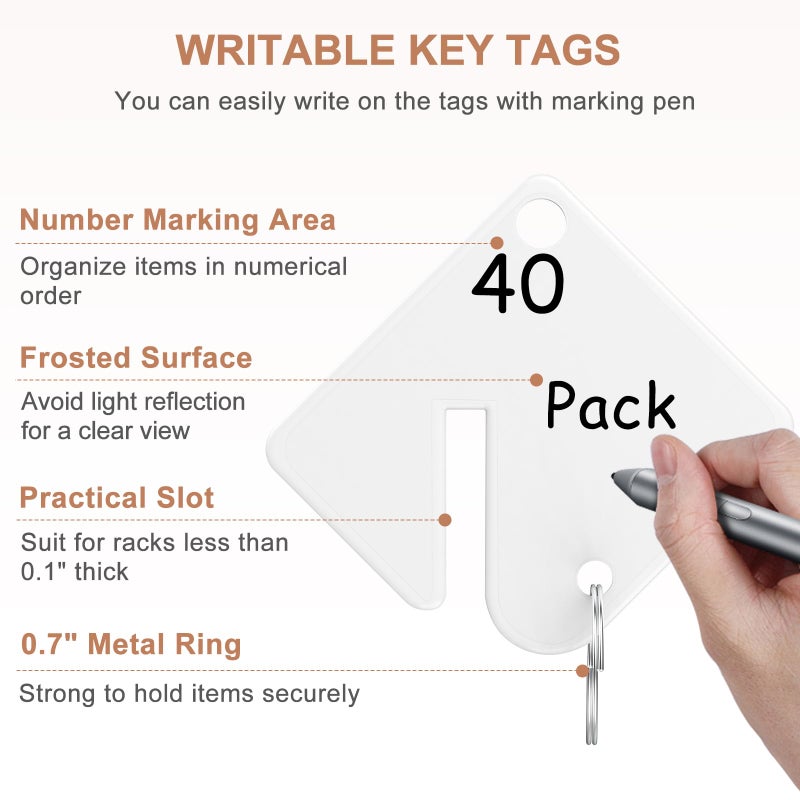 GoorDik 40 Pcs Key Tags, Blank Plastic Upgrade Round Split Ring, Durable Key Identify, Bulk Key Tags for Key Cabinet 1.5 inches Square Shaped - Image 3